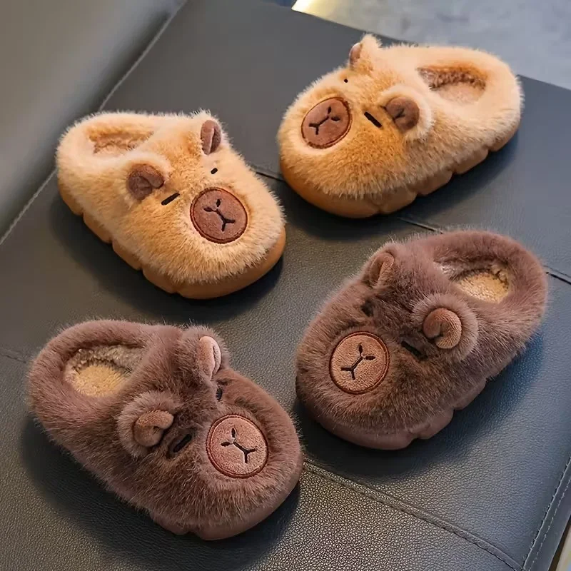 

Autumn Winter Warm Cotton Slippers New Cute Capybara Kids Slip-On Shoes Boys Girls Soft Non-Slip Lightweight Youngsters Footwear