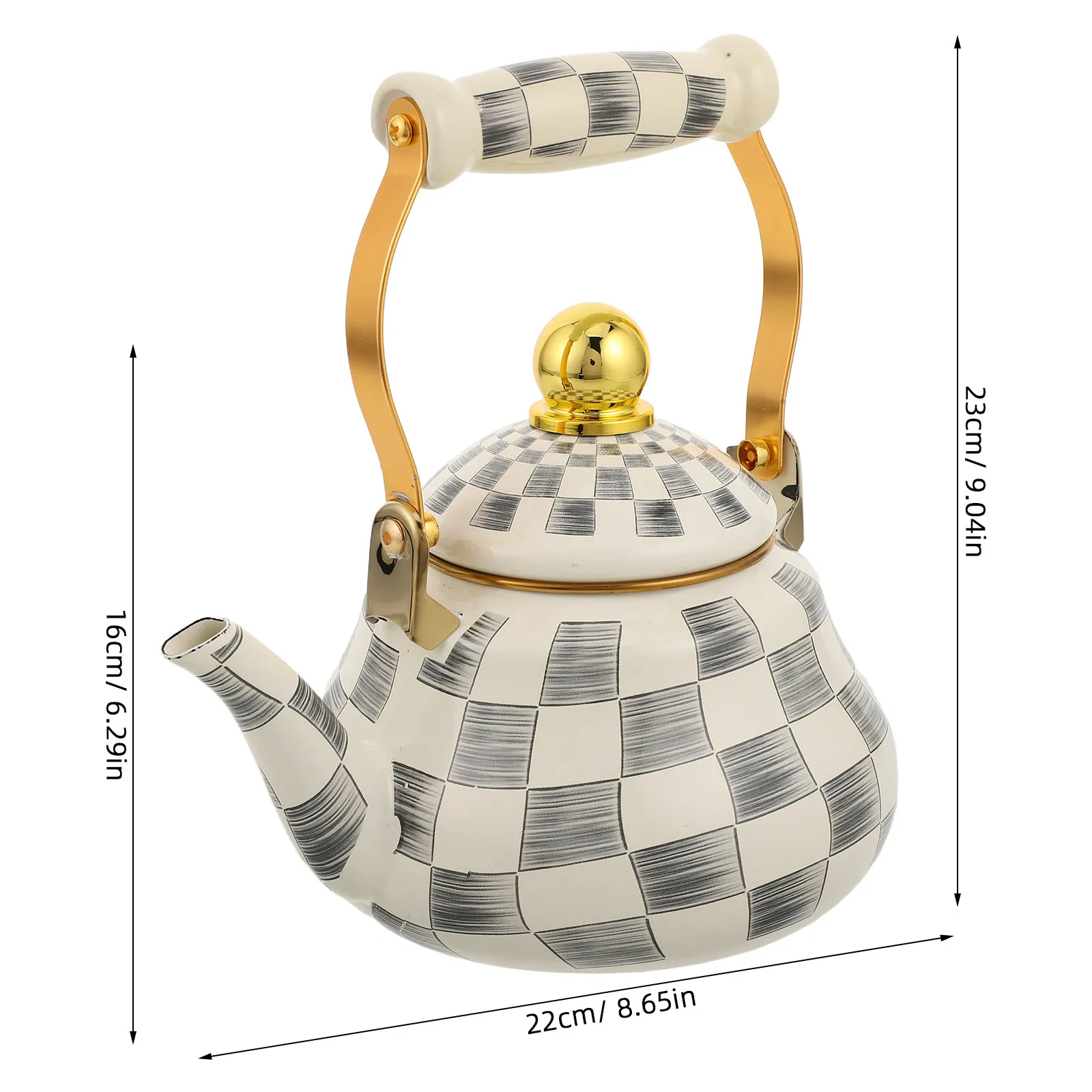 1.5L Long Spout Stovetop Enamel Teapot Checkered Tea Kettle With Handle&Lid Heat Resistant Vintage Tea Pot For Farmhouse Kitchen