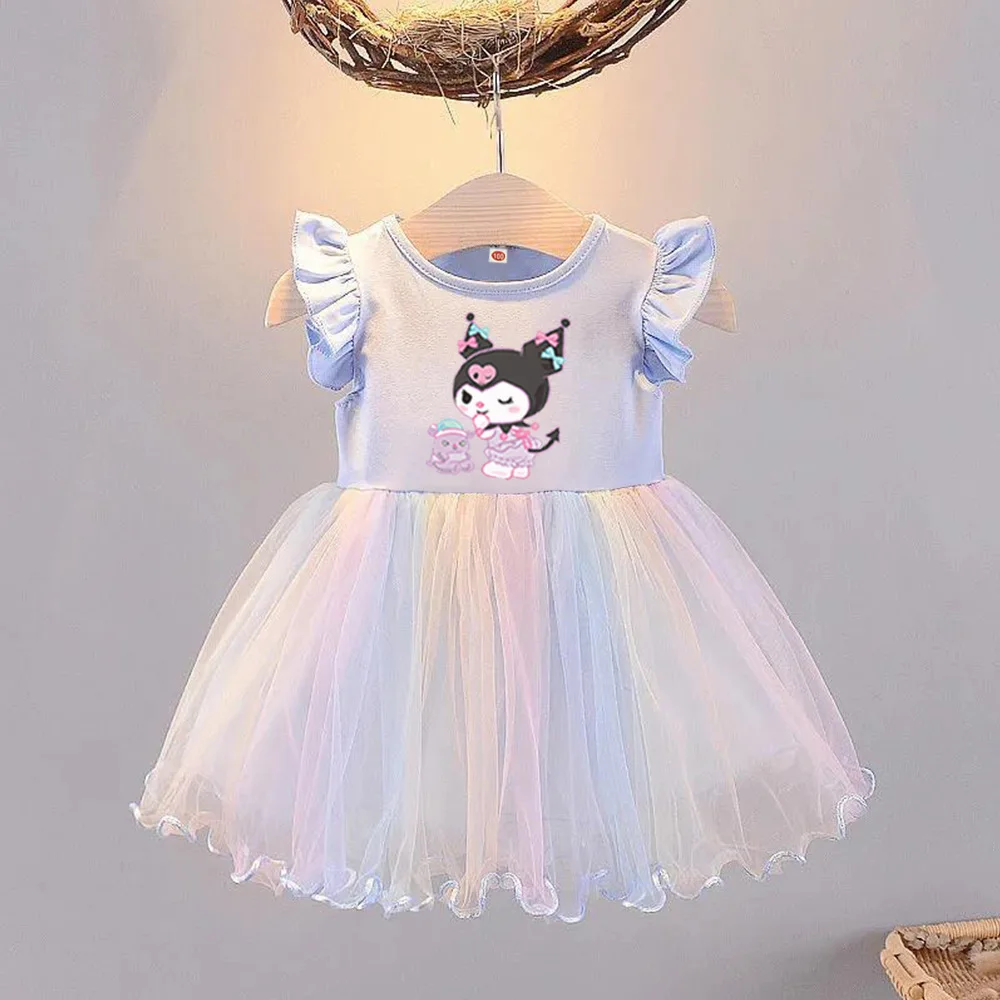 Sanrio Mymelody Girls Dress Summer Children's Clothes Kuromi Puff Skirt Kids Princess Cotton Dress Girls Sweet Skirt Cinnamoroll