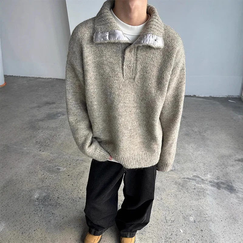 

Мужской трикотажный свитер с высоким воротником, утепленный, свободного кроя, с длинным рукавом, для повседневной носки, зимний, модный, в корейском стиле