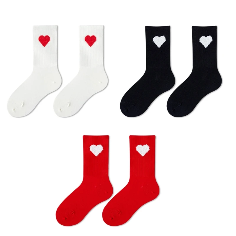 Novelty Harajuku Women Socks Solid Color Sweet Love Heart Print Casual Soft Cotton Sneaker Short Ankle Hosiery