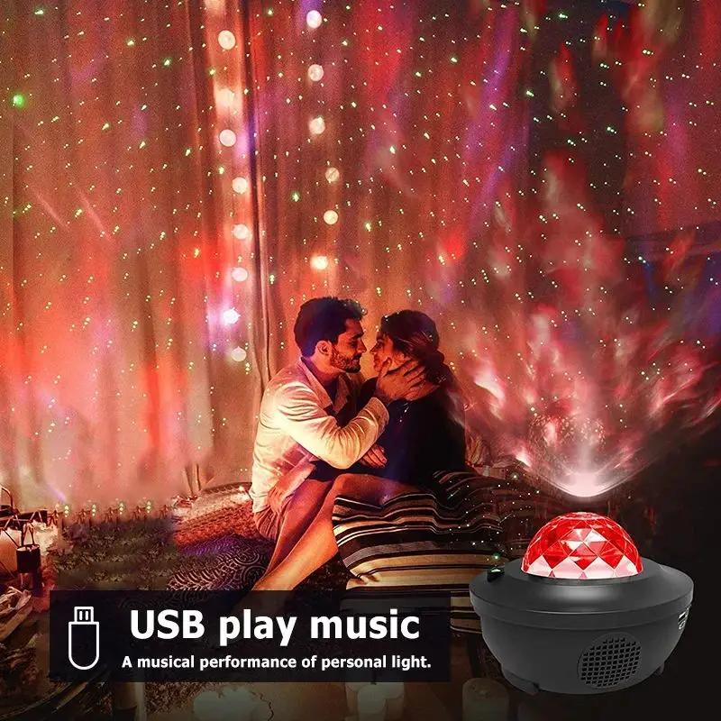 Galaxy Projection Night Light Bluetooth USB Music Player Atmosphere Light Water Wave Pattern Starry Sky Atmosphere Light