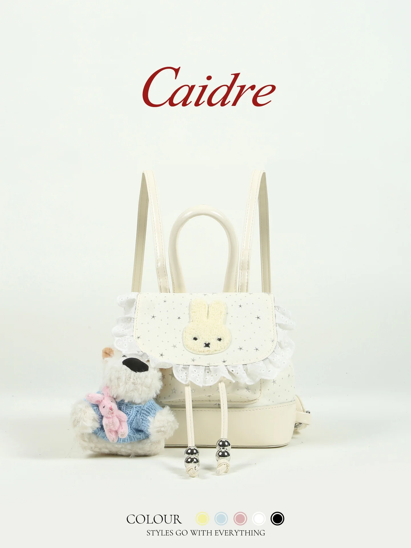 

CAIDRE Korean Style Dog Print Double Shoulder Bag Women's Birthday Gift Star Polka Dot Backpack Travel Small Backpack
