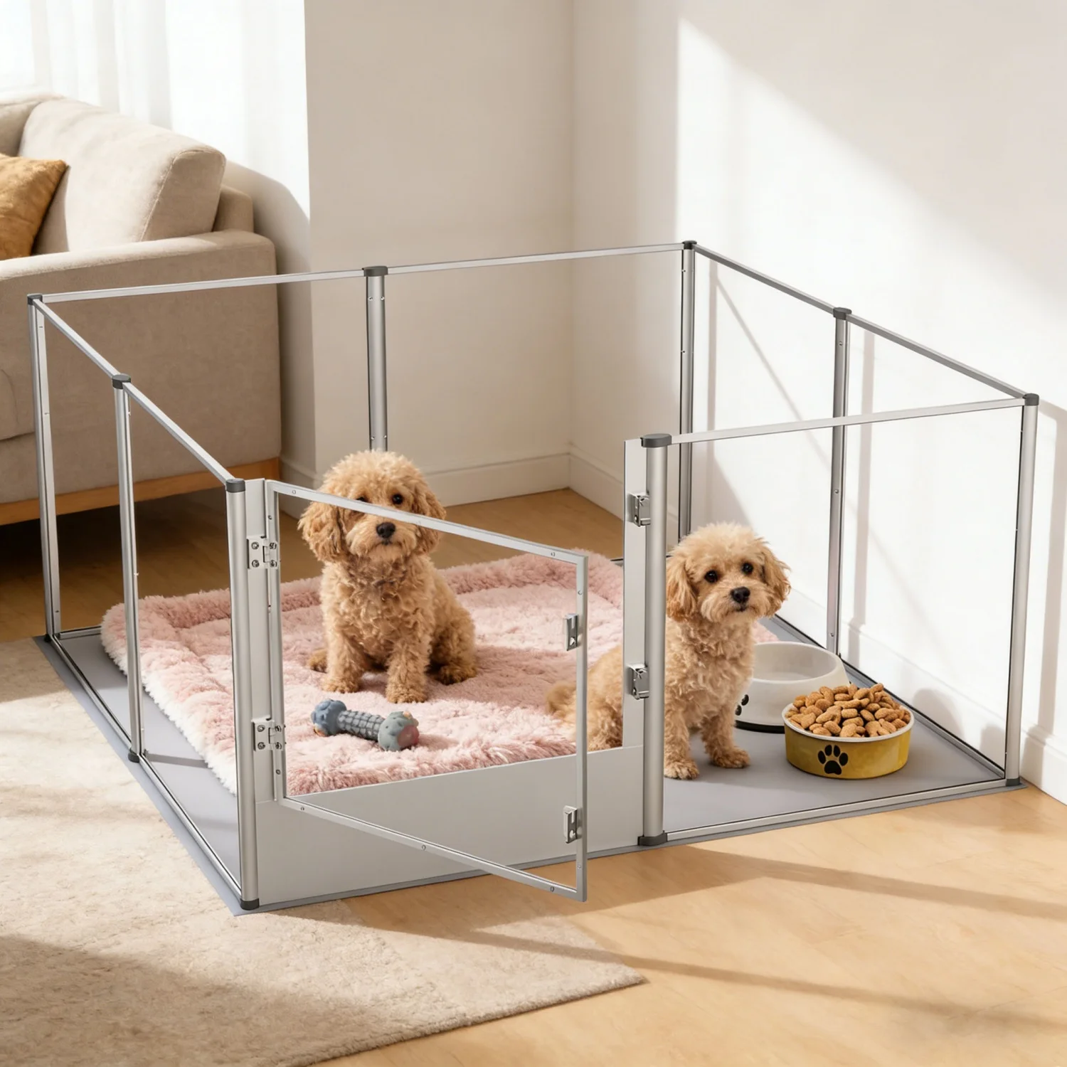 

Прозрачный акриловый манеж для собак, вольер для домашних животных, ограждение для тренировок для щенков, кроликов, кошек, свиней с водонепроницаемой подстилкой (без подсветки)