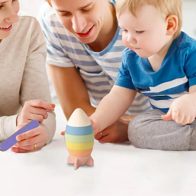 Montessori ซ้อนของเล่น Rocket STACKABLE BLOCK ชุด Early Education สอนเด็กทารกซ้อนของเล่นสําหรับชายหญิงของขวัญ