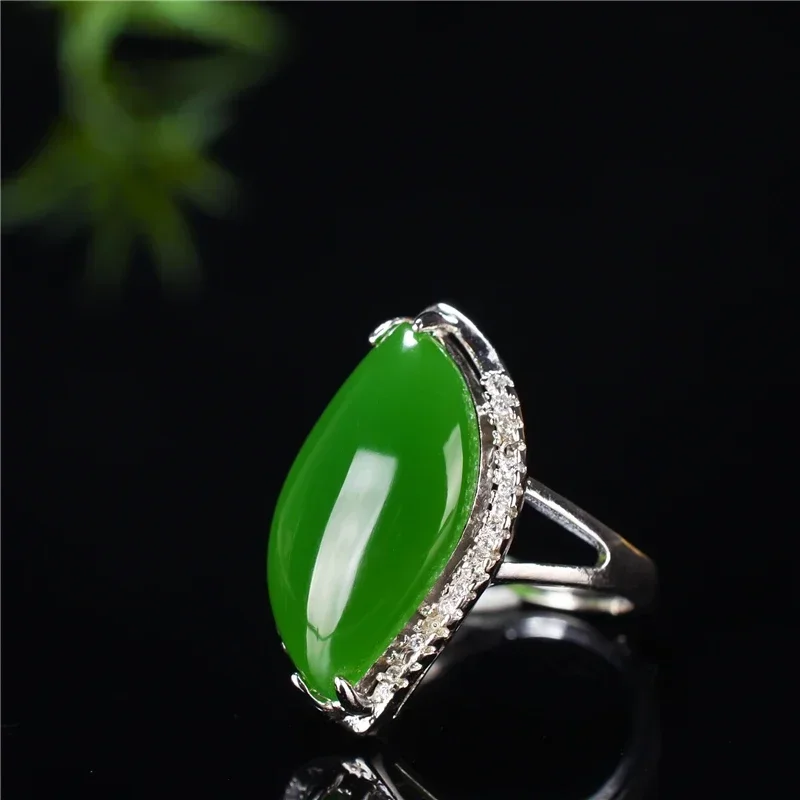 

Natural Green Hetian Jade 925 Silver Ring Chinese Jadeite Amulet Fashion Charm Jewelry Hand Carved Crafts Gifts for Women Men