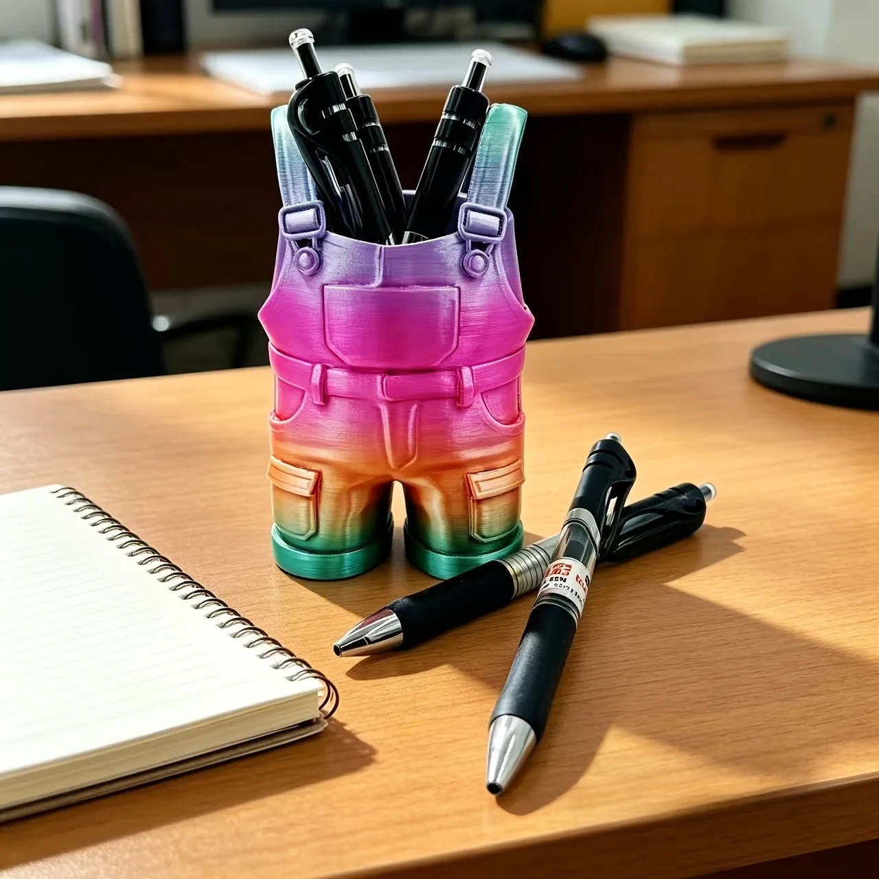 Colourful gradient suspender trousers pen holder, simple home large capacity storage pen holder ornament, a great birthday gift
