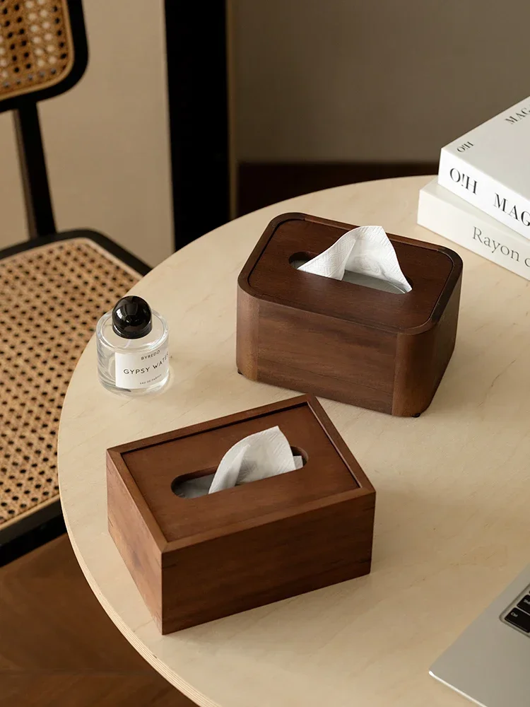 Nordic Vintage Walnut Tissue Box Home Decoration Tissue Box Hotel Restaurant Solid Wood Paper Towel Holder Size 13.5x19x10cm