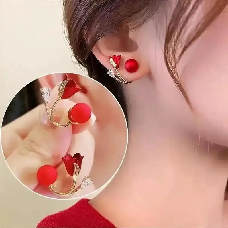 925 Silver Needle Vintage Purple Oil Dropping Flower Earrings For Women Jewelry 2026 Trending French Women\'s Pearl Stud Earrings