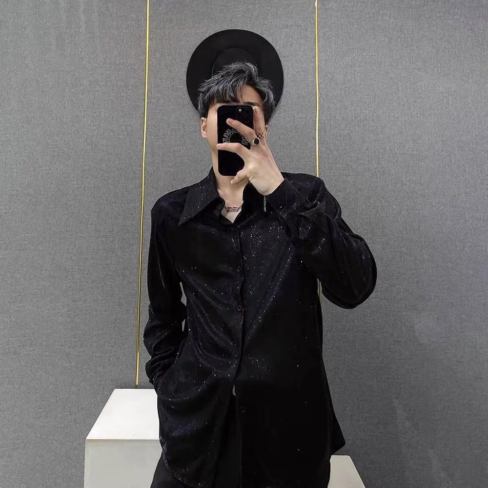 

Autumn New Men's Starry Long-Sleeved Shirt Light Luxury American Retro Fashion Trend High Street Loose Casual Niche Men's Tops