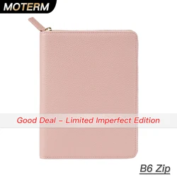 Limited Imperfect Moterm Genuine Pebbled Grain Leather B6 Zip Cover with Top Pocket Cowhide Planner Zipper Notebook Agenda