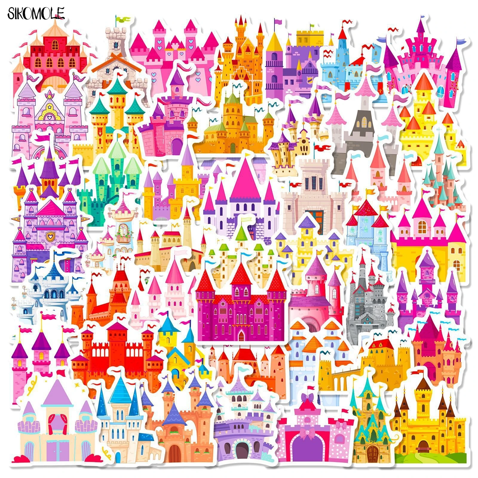 Cartoon Fairy Tale Crown Castle Adesivo, Laptop DIY, Bagagem, Skate, Graffiti Adesivos, Decalques, Kid Brinquedos Presente, Kawaii DIY, 10 Pcs, 50 Pcs, 100Pcs