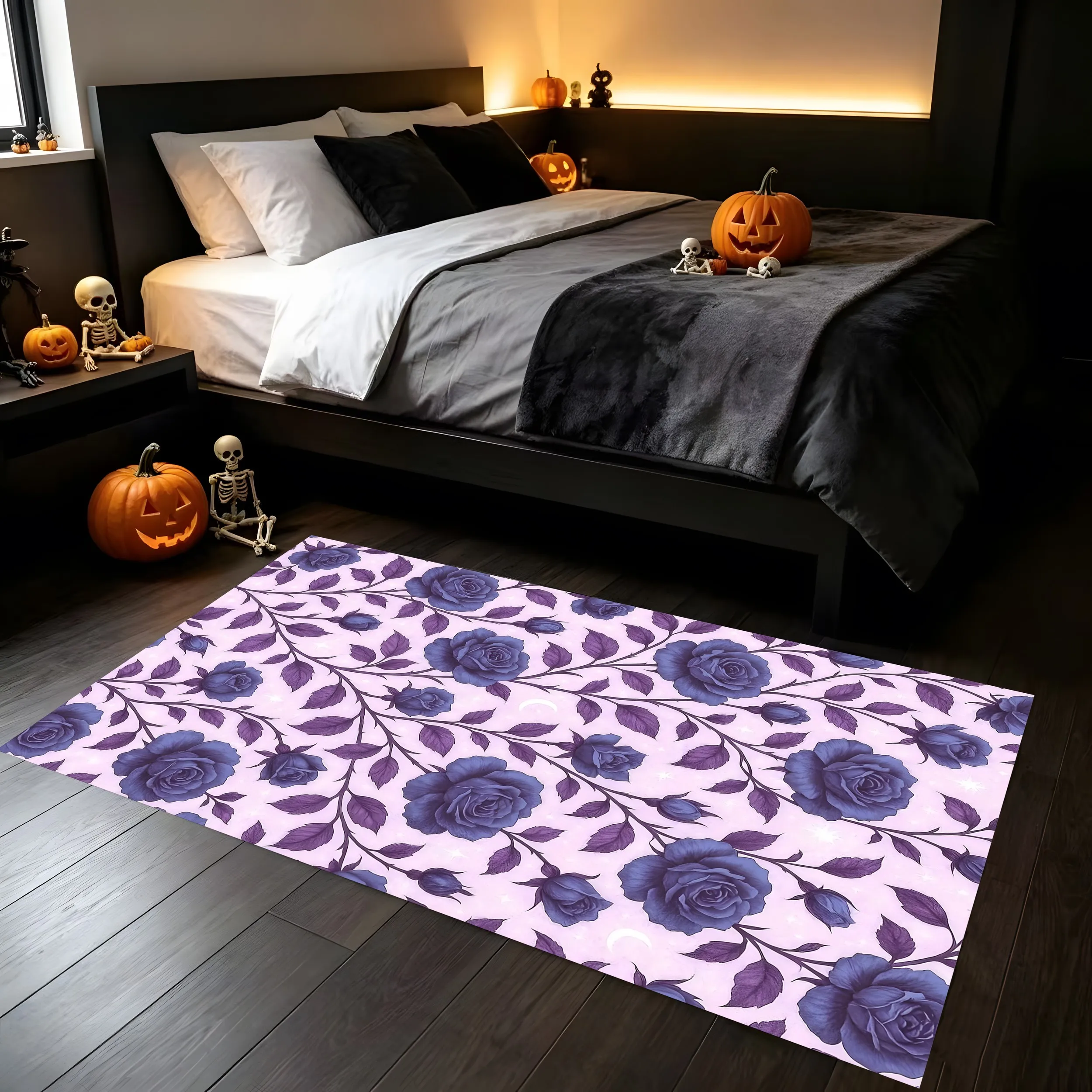 2D Giant Carpet Ghostly Pumpkin House + Boo! Slogan Dreamy Soft Warm-Toned Visually Adorable and Healing Halloween Atmosphere