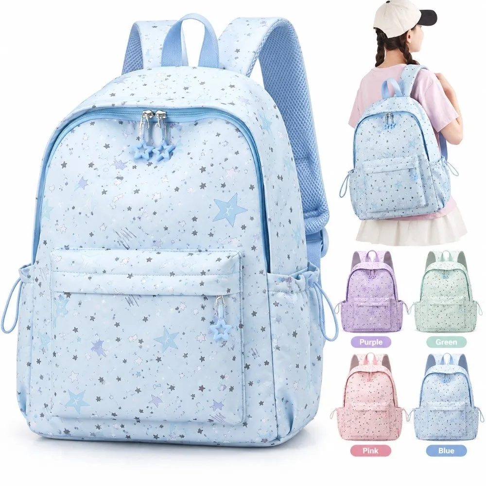 High Quality Star Pattern Schoolbag Waterproof Lightweight Laptop Bag Multi-layer Solid Color Travel Backpack