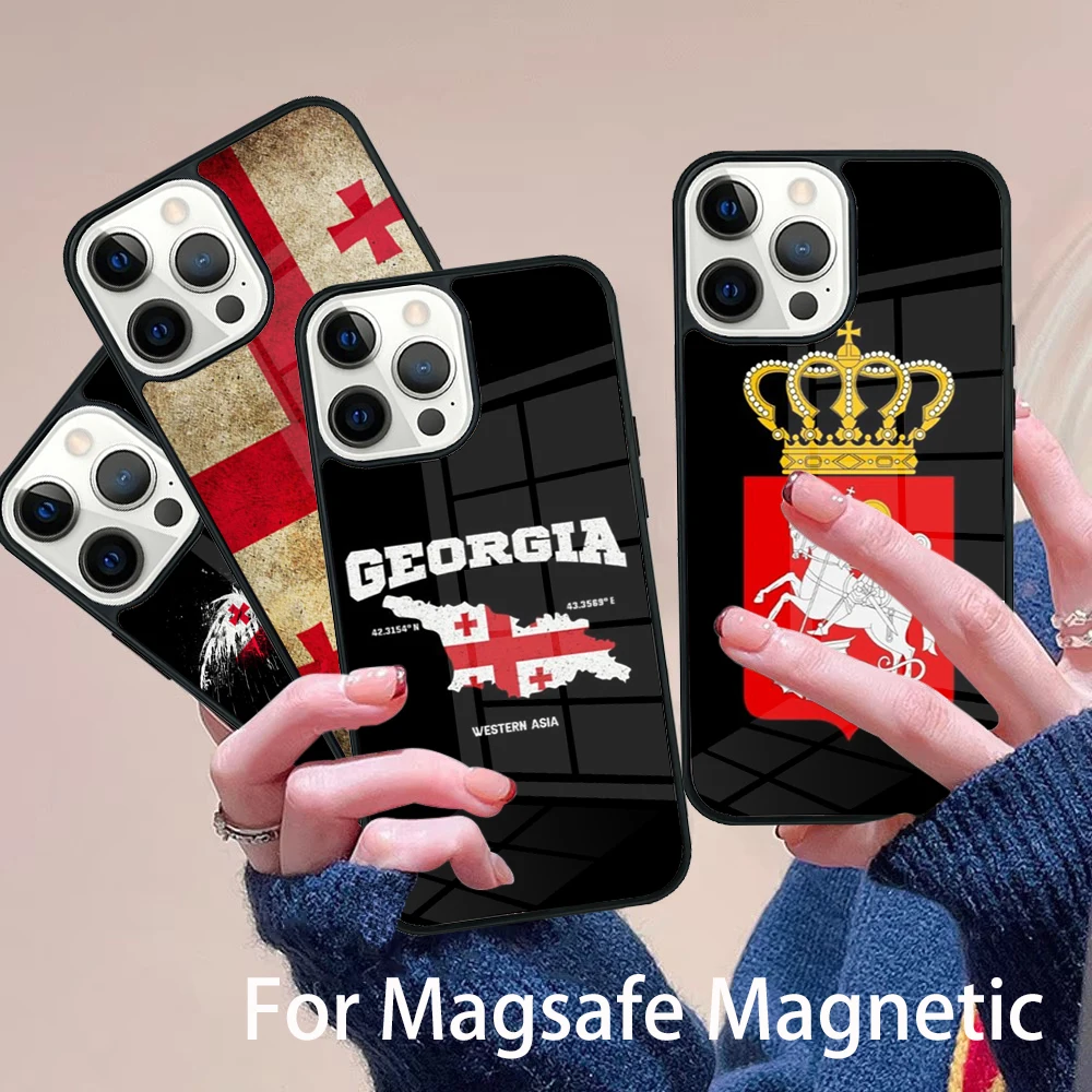

Georgia Flag Phone Case Magesafe Magnetic Wireless Charge Cover For IPhone 16 11 12 13 14 15 Pro Max Plus Mini