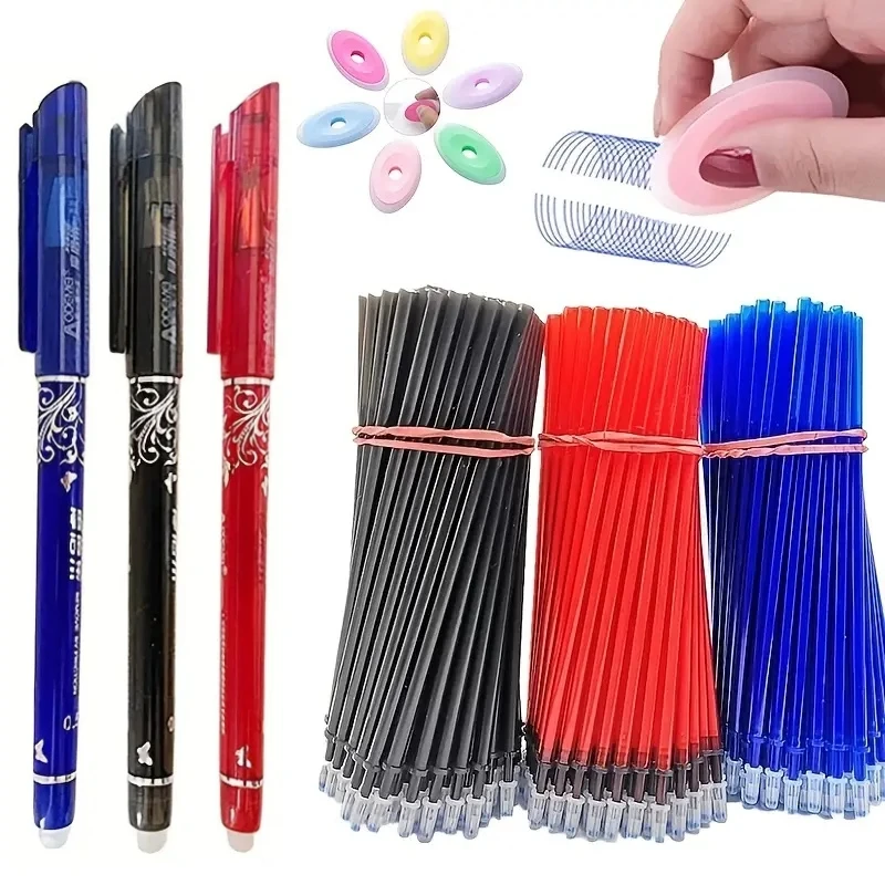 23pcs/set Erasable Pen Set Washable Handle Black Blue Red Ink Writing Gel Pen Refill Rods For School Office Stationery Supplies