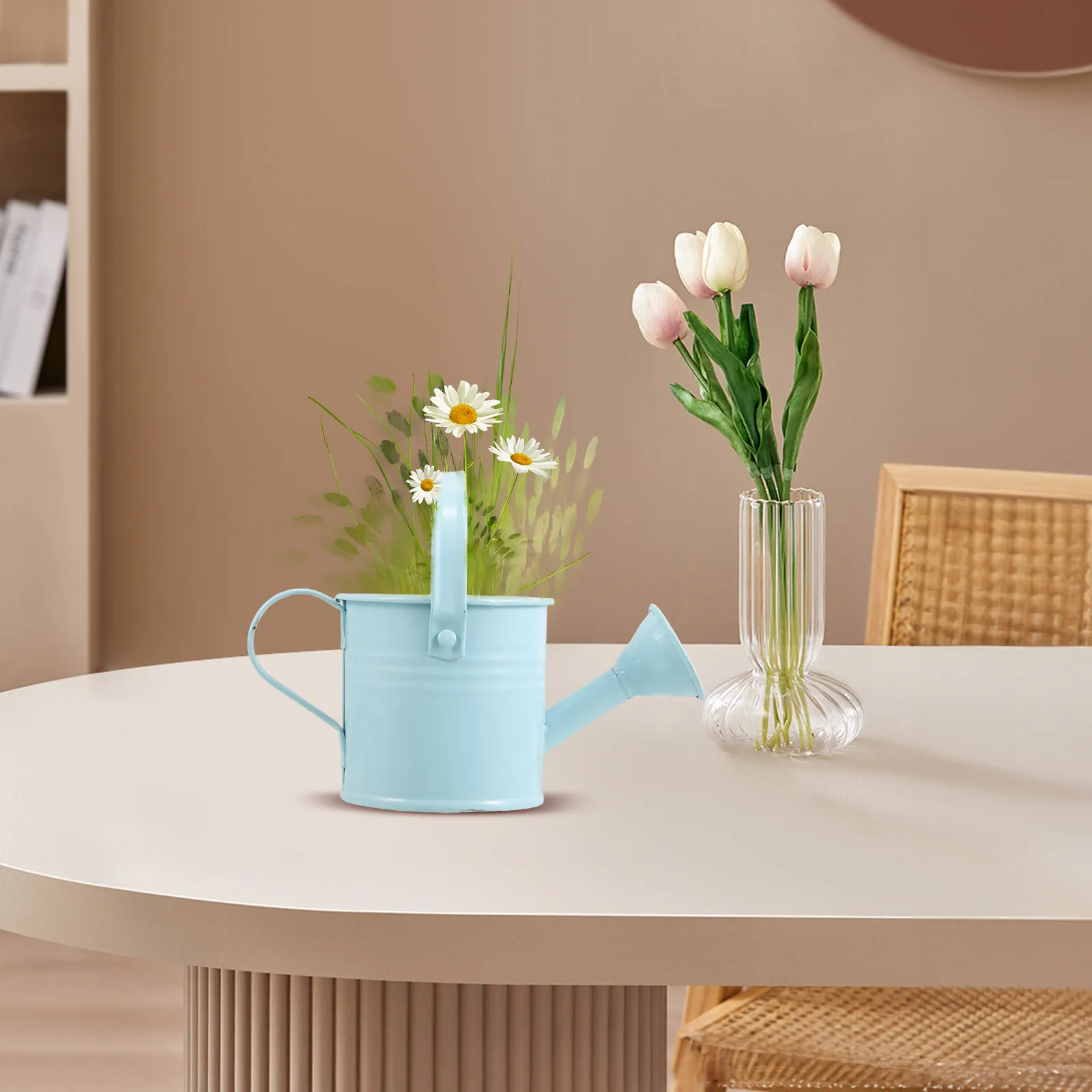 

1PC Mini Watering Can Handle Portable Pot Galvanized Metal Flower Pot for Home Office Decorative Photography Props