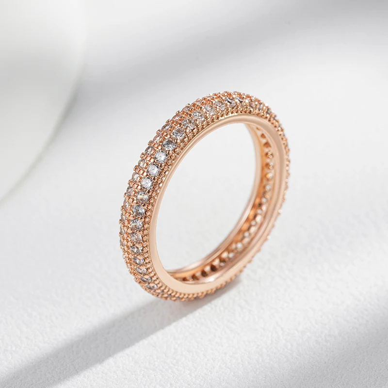 Kinel Hot Fashion Shiny Natural Zircon Full Circle Rings For Women 585 Rose Gold Color Classic Wedding Bride Daily Fine Jewelry