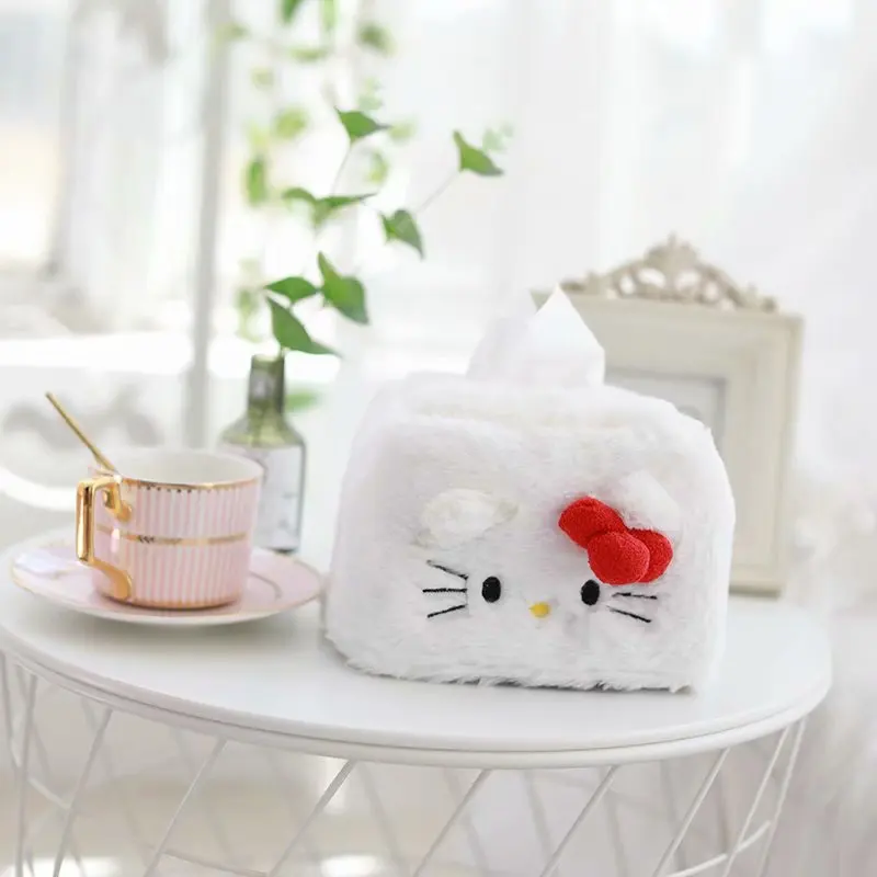 18Cm Kawaii Sanrio Cartoon HelloKitty Mymelody Cinnamoroll Soft Cute Creative Plush Tissue Cover Home Living Room Car Tissue Box