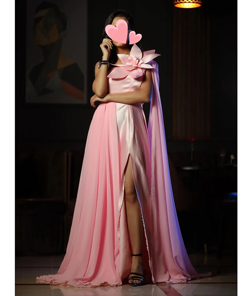 

Customized Graceful Satin A-Line 3D Flowers One Shoulder Evening Dress Delicate Sleeveless Floor Length فساتين سهرة