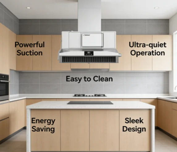 Hybrid Kitchen Range Hood 98% Maximum Filtration Efficiency Oil Mist Extractor Hood