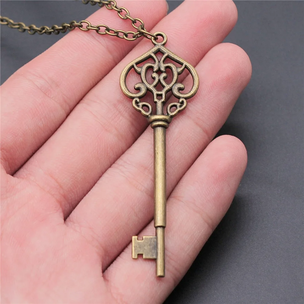 Dropshipping 2 Colors 69mm Key Pendant Necklace For Women Men Long Chain Necklace Jewelry Accessories