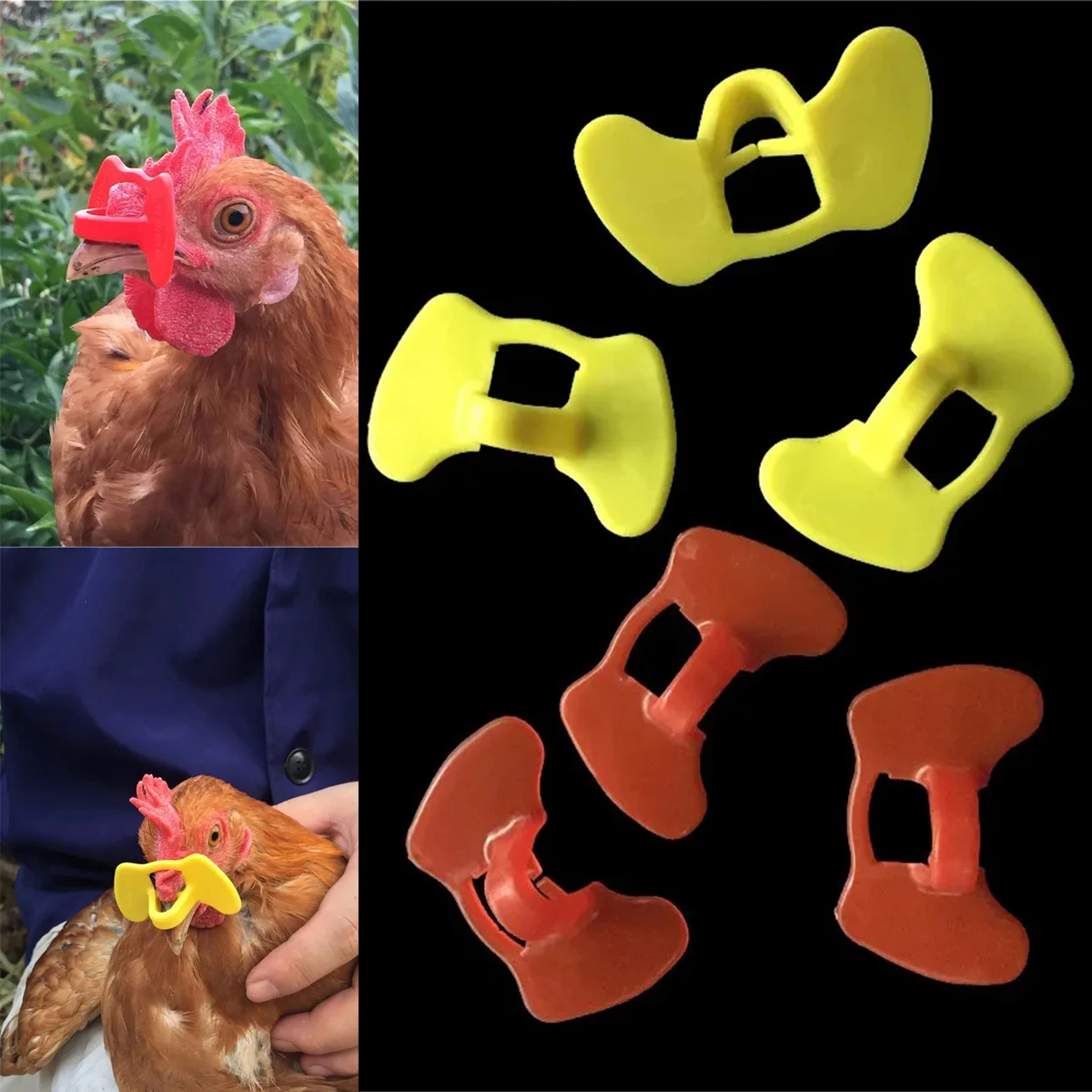 200Pcs Thickened Plastic Chicken Glasses 10mm No Bolt Anti-Pecking and Fighting Rooster Eye Glasses Poultry Supplies Yellow/Red