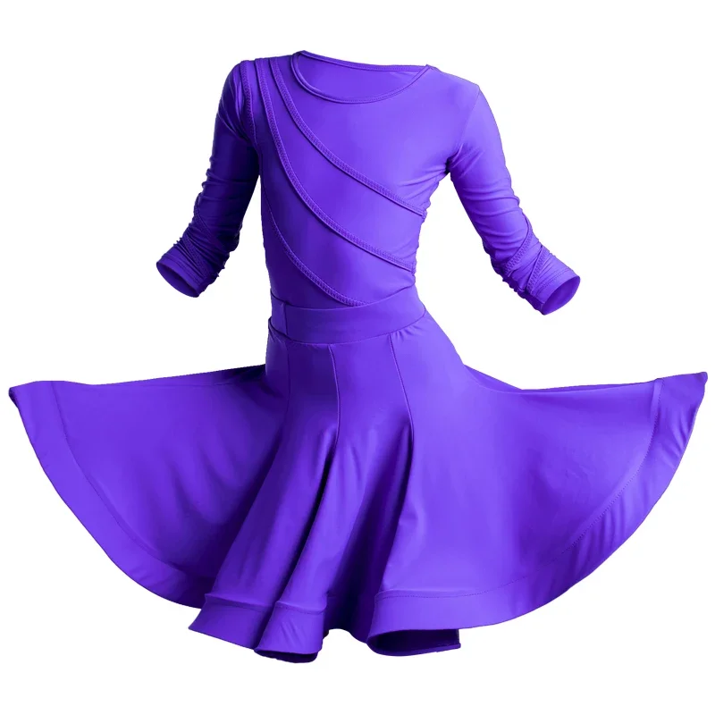 Purple Latin Dance Dress Girls Latin Top Skirt National Standard Ballroom Dance Competition Clothes Latin Dance Costumes XS5901