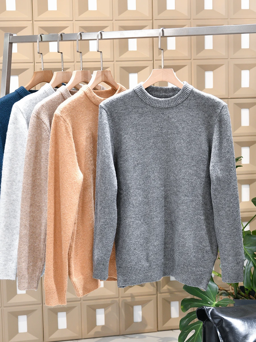 

Soft Touch Wool Blend Men's round Neck Knitwear Casual All-Match Color Autumn Winter Fashion Urban Style Long Sleeve