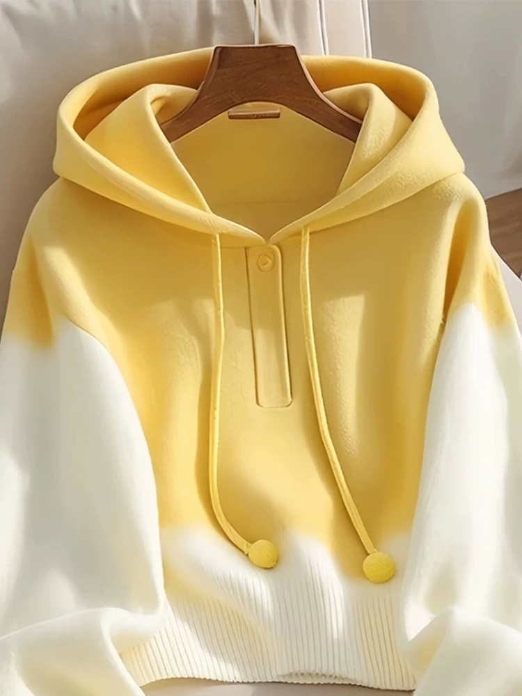 Hooded Sweaters Women Pullover Yellow Gradient Knitwear Jumper Fashion Simple Classic 2026 Sweater Autumn Winter New
