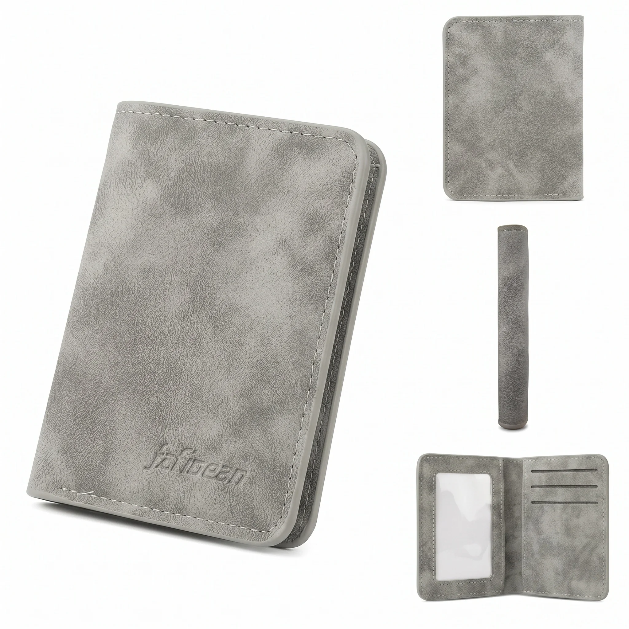 RFID Blocking Slim Bifold Wallet for Men Minimalist Vertical Thin Suede Faux Leather Purse with Clear ID Window Card Holder