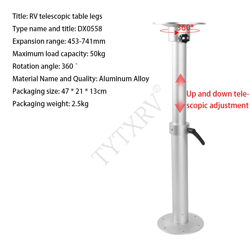 TYTXRV Motorhome Interior Parts Adjustable Aluminum Alloy Caravan Camper Telescopic RV Table Leg for RV Camper Travel Trailer