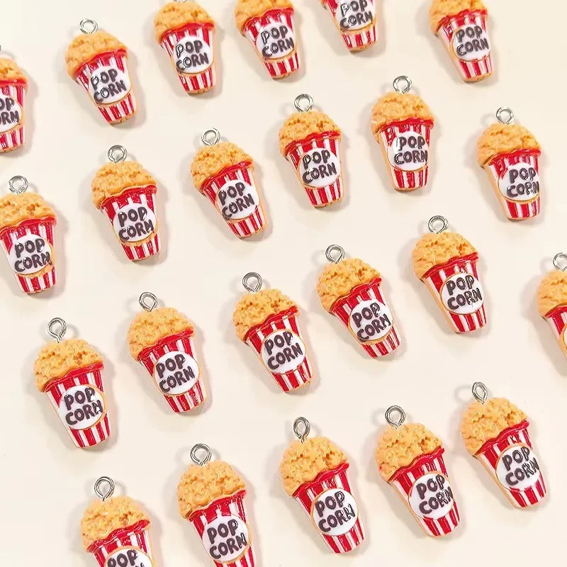 10pcs/Pack Cute Food Resin Charms Popcorn Bucket Cartoon Small Pendants For Bracelet Earring DIY Jewelry Making Accessories