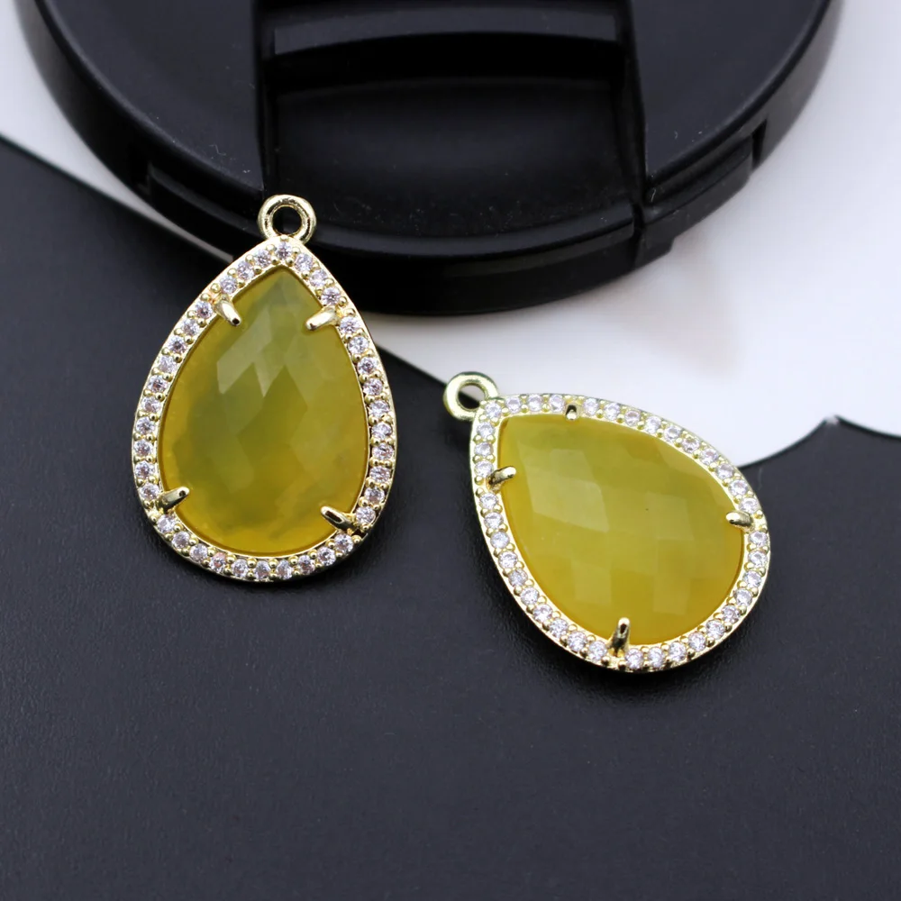 6pcs Teardrop Faceted Natural Amazonite Labradorite Stone CZ Drops Pendant Charms DIY for Women Earrings Necklace Making