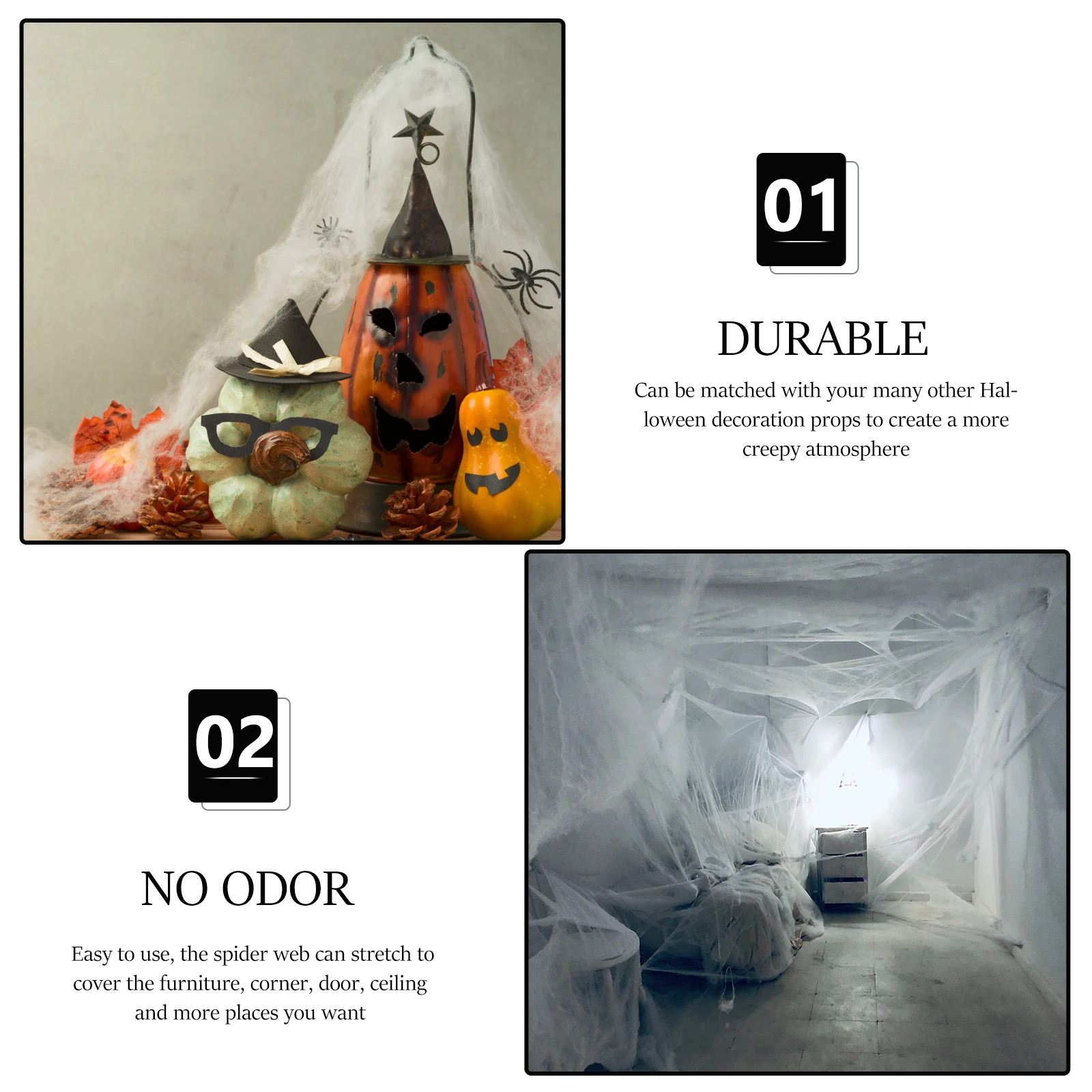 

10 Pcs Fake Spider Web Decoration Halloween Stretch Cobwebs Outdoor White Decorations