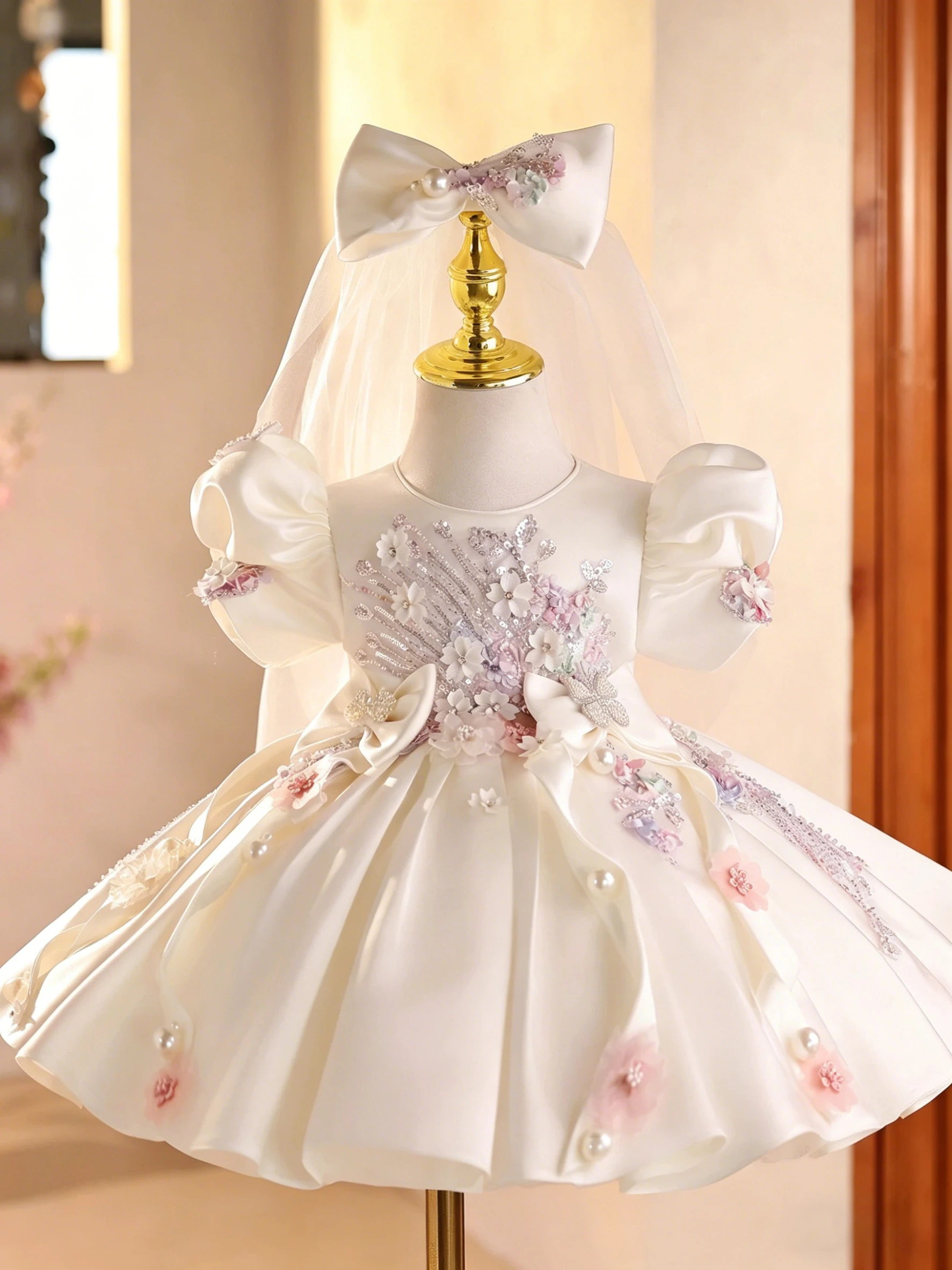 KLFLGD Robe de demoiselle d'honneur en satin brodée, faite à la main, robe de mariée, robe de soirée