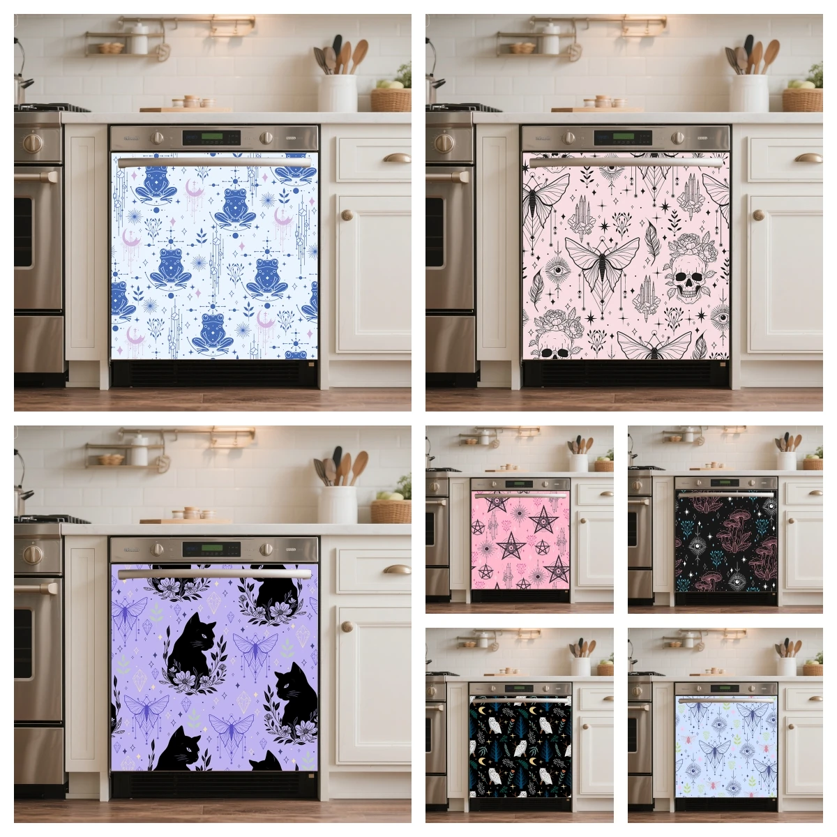 Moon Crystal Mushroom Dishwasher Sticker Dark Art Decor for Wallpaper Self-adhesive Washing Machine Kitchen Cabinet Decoration