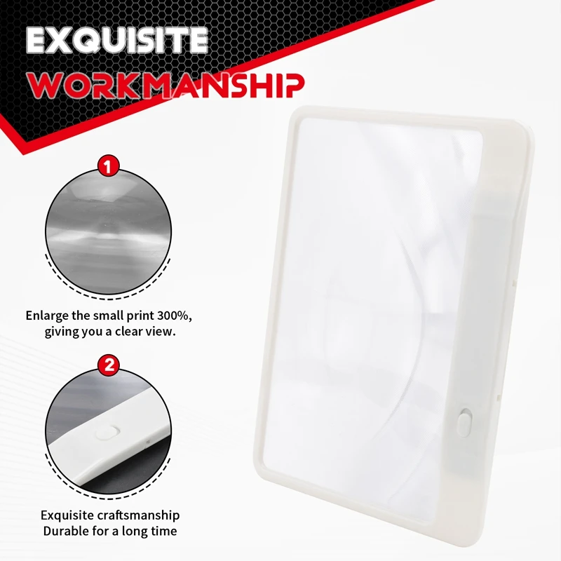 

1 шт. увеличительное стекло для книг с подсветкой, как в рекламе по ТВ, для просмотра страниц в 3 раза больше, оптическое, с антибликовым покрытием, белое.