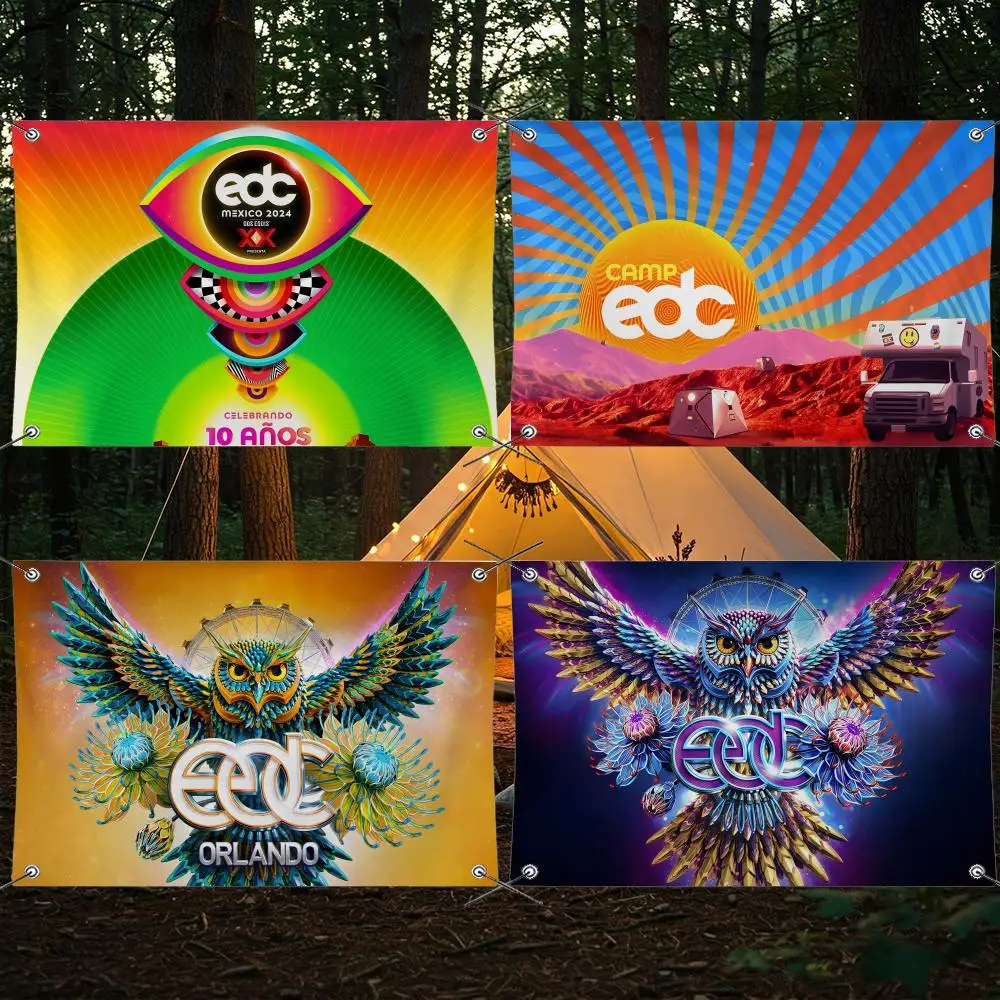 Festival E-EDC O-Orlando Flags Cozy Home Unhemmed Flag 4 Corner Grommets Anti-Wrinkle Waterproof Indoor