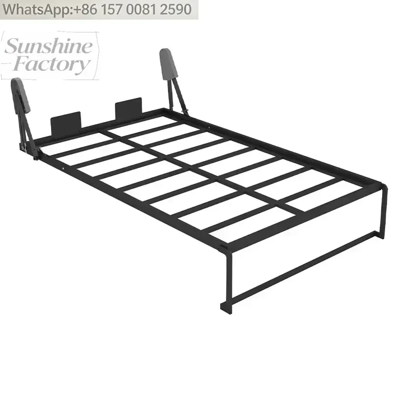 Modern Design Wood-Style Panel Murphy Bed Space-Saving Vertical Tilting Folding Metal Wall Bed Mechanism Smart Furniture Home