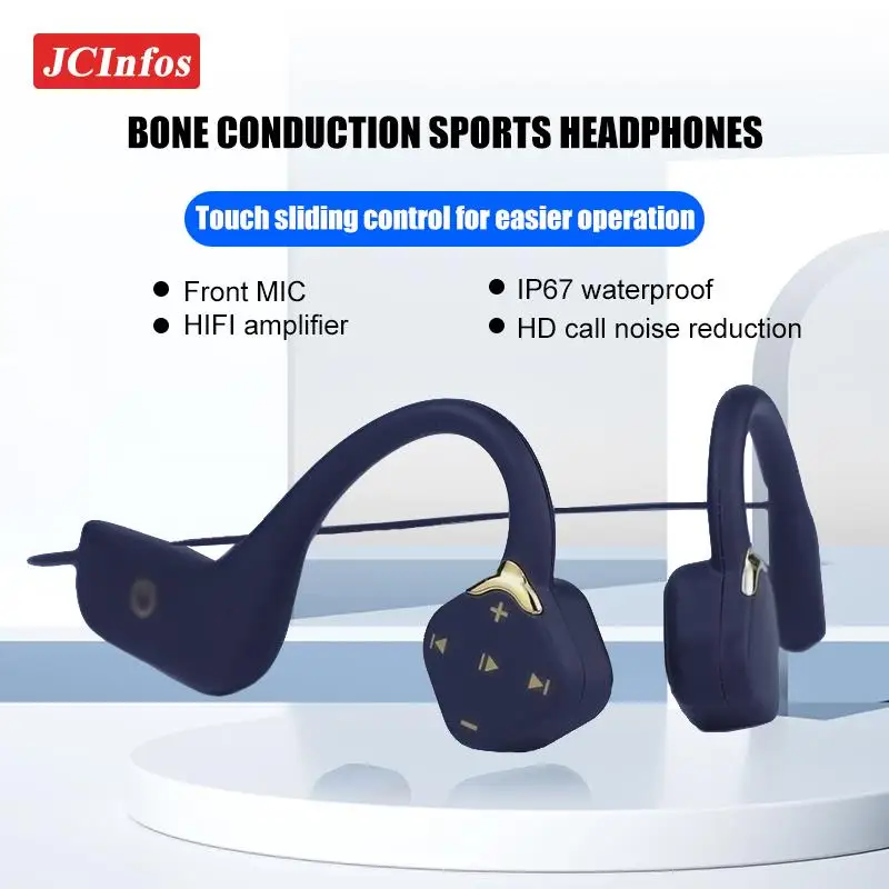 Bone Conduction Bluetooth Earphone Touch Control Sports Waterproof IPX7 Wireless Headset With Mic Noise Reduction Open Ear HIFI