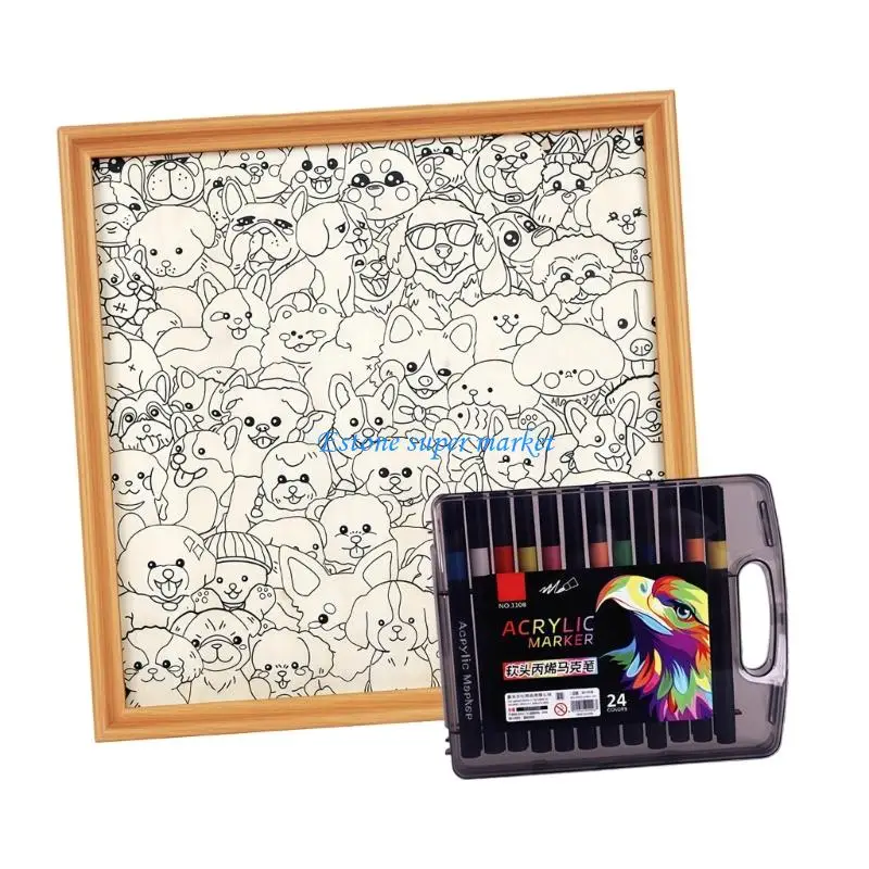 

090B Puppy Puzzle Set With 12/24/36 Color Markers Modern Aesthetic Color Blending