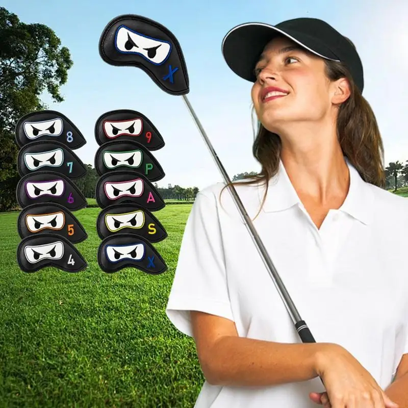 Driver Covers For Golf Clubs Magnetic Iron Head Covers Set Of 10 Embroidered PU Leather Golf Head Cover Thick Golf Club Covers