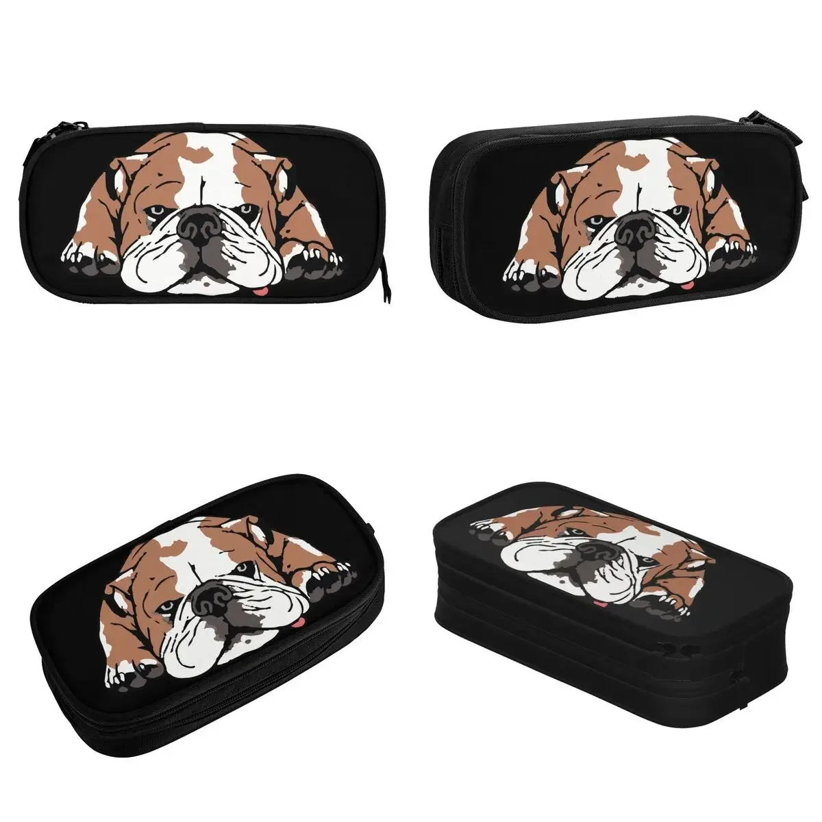 ENGLISH BULLDOG Funny Pups Dog Pencil Case Puppy Face Pen Holder Bags for Student Big Capacity School Supplies Gift Pencilcases