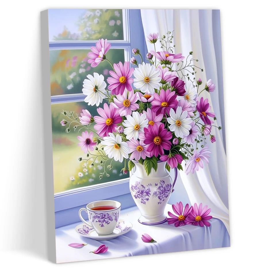 CHENISTORY Purple and white flowers in a vase