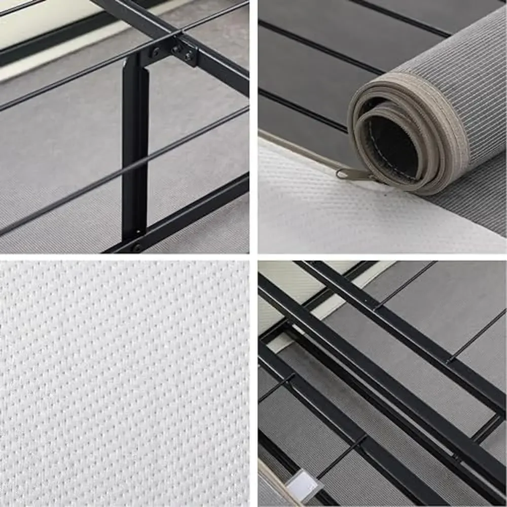 Metal Box Spring 9" White Mattress Foundation Sturdy Steel Frame Poly Jacquard Cover Split Queen No Assembly Required Durable