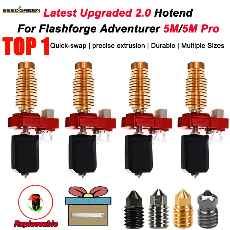 

Upgrade 2.0 hotend For Flashforge Adventurer 5M/5M Pro PintHead 280℃ Ceramic Heating Block Kitating Block & Hard Steel Nozzle