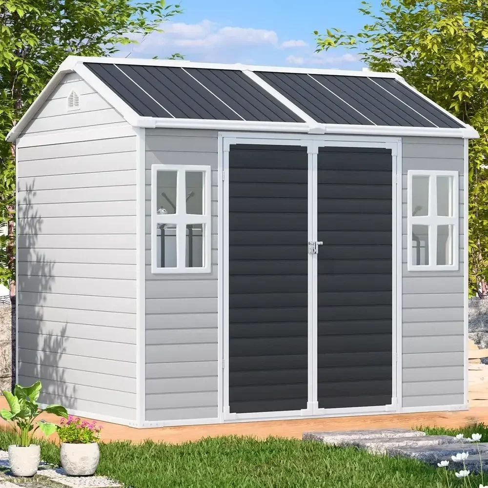 

8x6 T Resin Plastic Shed with loor, Heavy-Duty 21-Gauge Reinorced Steel e, 16mm Ultra-Thick Panels, Outdoor Storage Sheds with W