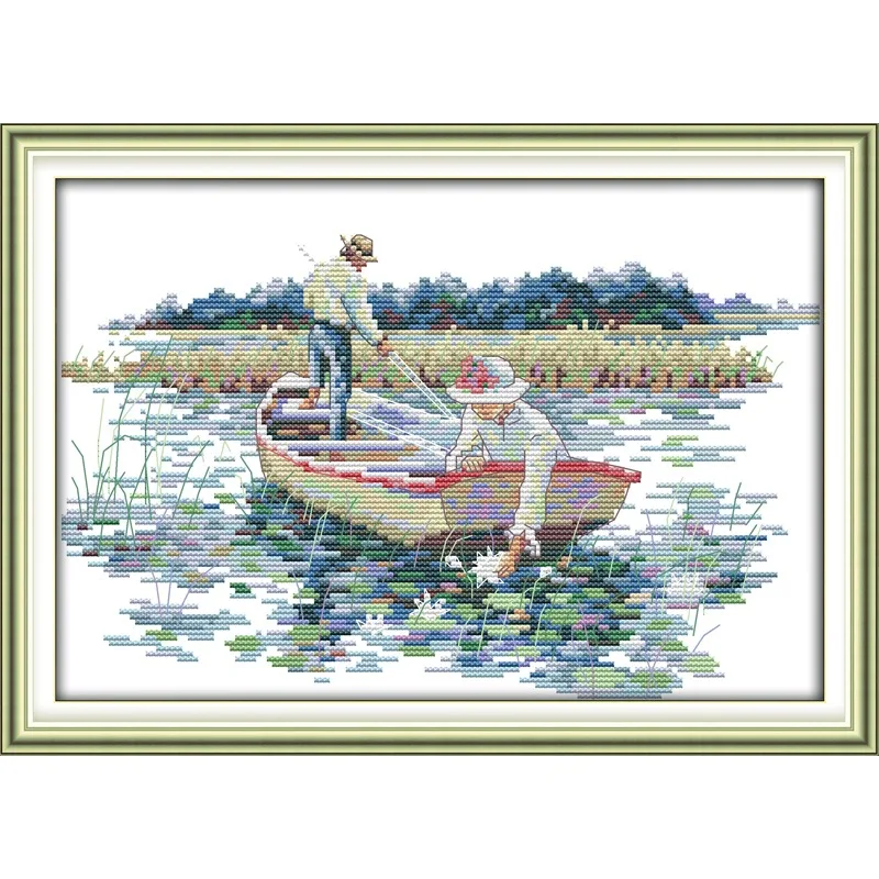 

Joy Sunday New Stamped Cross Stitch Kit,11/14/16CT DIY Easy Pattern Aida Fabric Embroidery Set-Pick The Lotus
