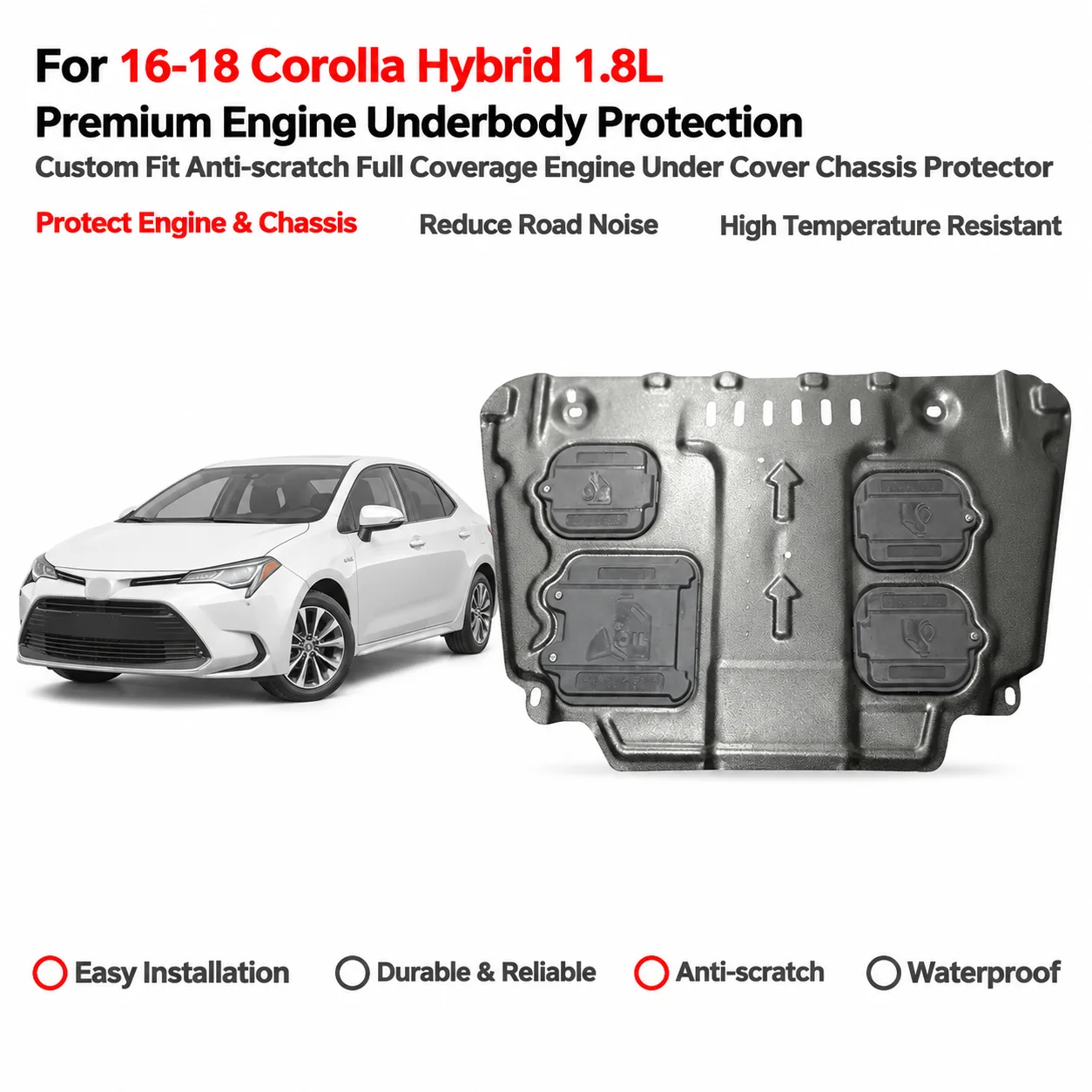 Premium Custom Fit Engine Skid Plate Under Engine Guard For 16-18 Corolla Hybrid 1.8L Full Coverage Chassis Protector